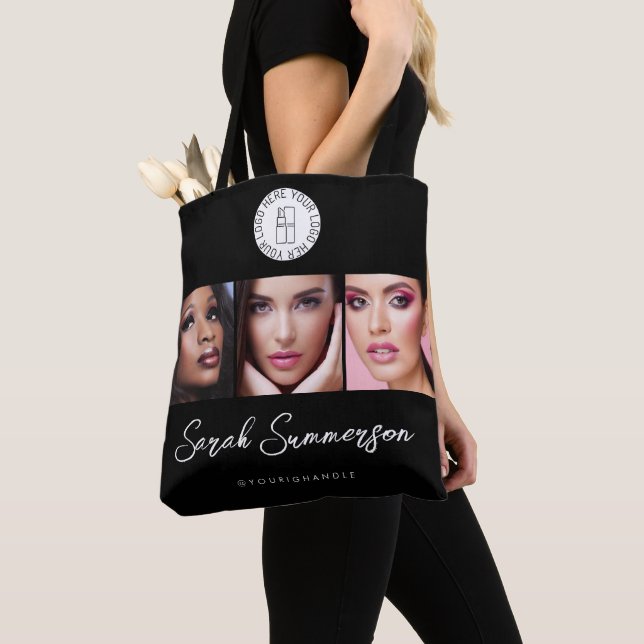 Black White Logo 3 Photo Makeup Studio Tote Bag (Close Up)