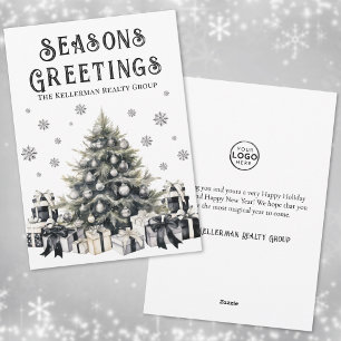 Black White Logo Business Holiday Card