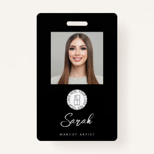 Black White Logo Photo Makeup Employee ID Badge