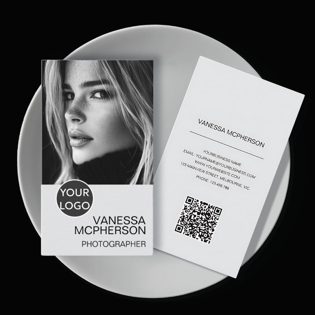 Black & White Logo Photo QR Business Card (Creator Uploaded)