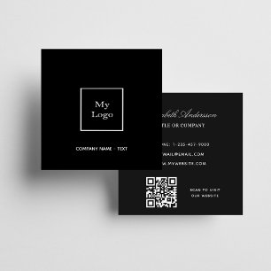 Black white logo QR code elegant Square Business Card