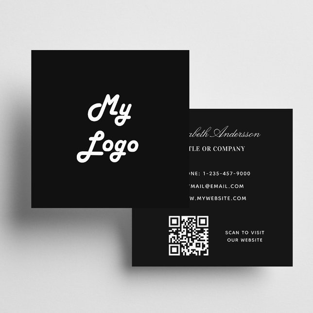Black white logo QR code elegant Square Business Card (Creator Uploaded)