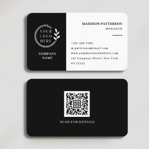 Black White Logo QR Code Minimalist Modern Business Card