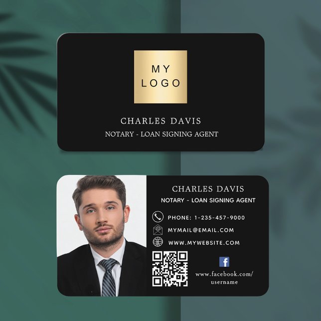 Black white logo QR code photo facebook icon Business Card (Creator Uploaded)