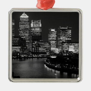 Black White London City Night UK Travel Metal Tree Decoration