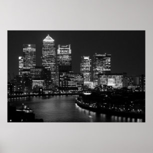 Black White London City Night UK Travel Poster