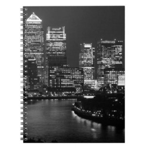 Black White London City Night UK Travel Spiral Notebook