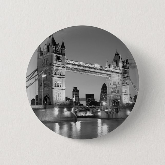 Black White London Tower Bridge 6 Cm Round Badge (Front)
