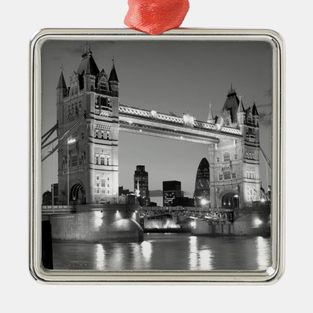 Black White London Tower Bridge Metal Tree Decoration (Front)