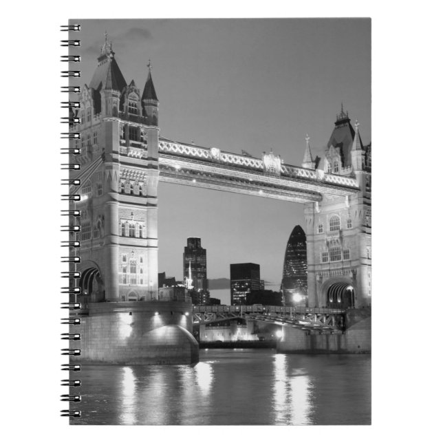 Black White London Tower Bridge Notebook (Front)