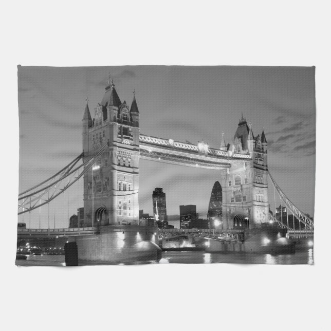 Black White London Tower Bridge Tea Towel (Horizontal)