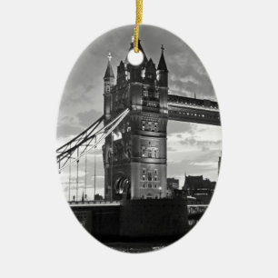 Black White London Tower Bridge UK Travel Ceramic Tree Decoration