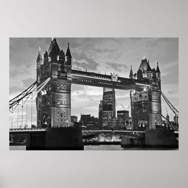 Black White London Tower Bridge UK Travel Poster (Front)