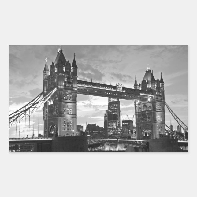 Black White London Tower Bridge UK Travel Rectangular Sticker (Front)