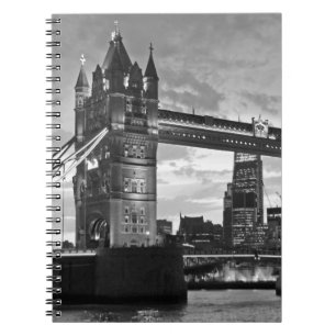 Black White London Tower Bridge UK Travel Spiral Notebook