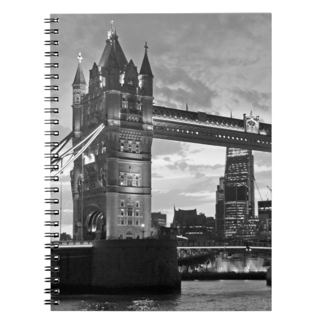 Black White London Tower Bridge UK Travel Spiral Notebook (Front)
