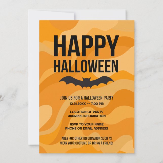 Black White Look Happy Halloween Rustic Bat Invitation (Front)