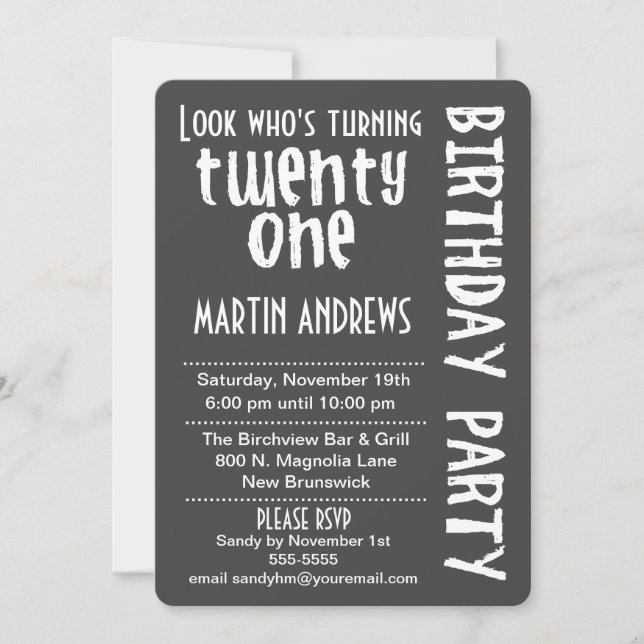 Black/White Look Who's Turning 21 Birthday Invite (Front)