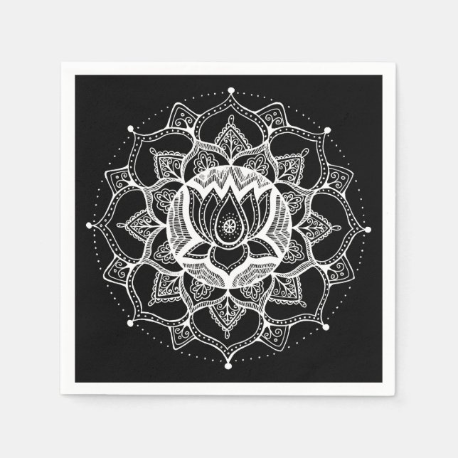 Black & White Lotus Mandala Napkin (Front)