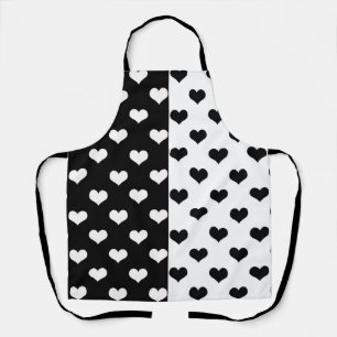 Black White Love Heart Pattern Apron