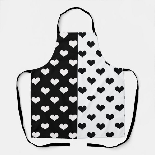 Black White Love Heart Pattern Apron (Front)