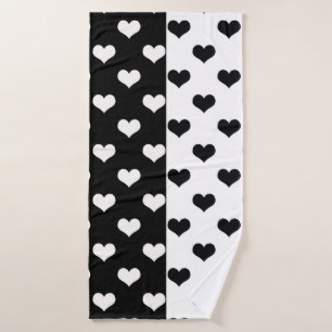 Black White Love Heart Pattern Bath Towel
