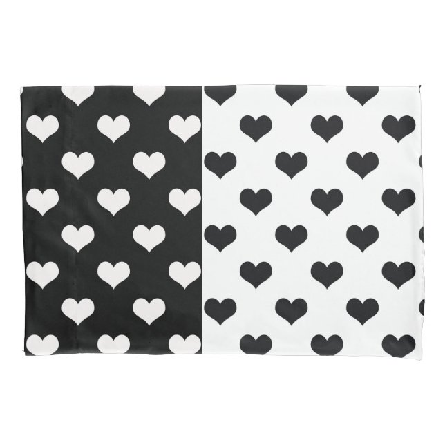 Black White Love Heart Pattern Pillowcase (Front)