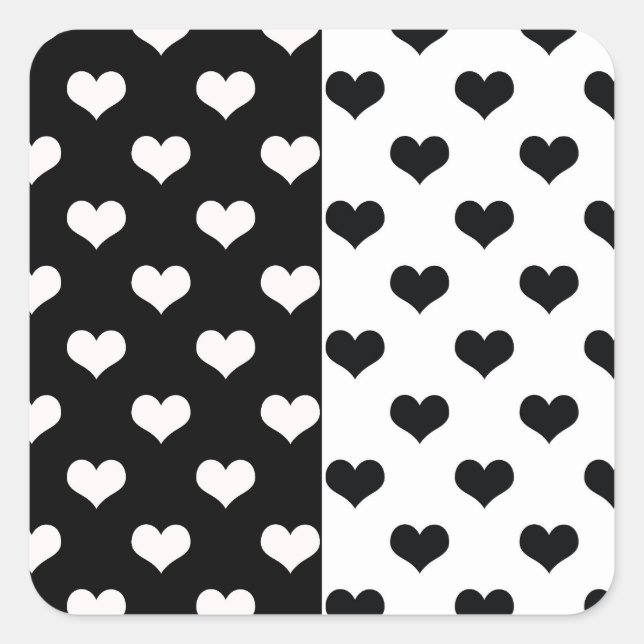 Black White Love Heart Pattern Square Sticker (Front)