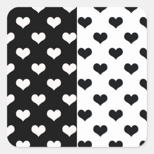 Black White Love Heart Pattern Square Sticker