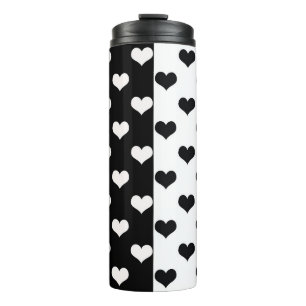 Black White Love Heart Pattern Thermal Tumbler