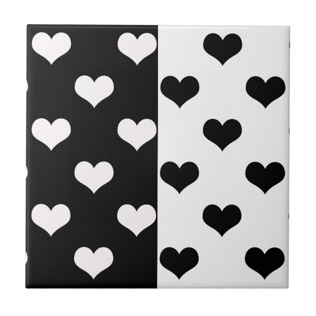 Black White Love Heart Pattern Tile (Front)