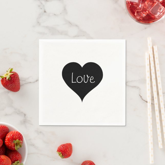 BLACK & WHITE LOVE HEART Text Print Napkin (Insitu)