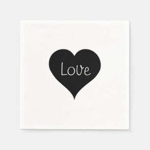 BLACK & WHITE LOVE HEART Text Print Napkin