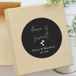 Black & White Love is Sweet Wedding Sweet Favour  Classic Round Sticker
