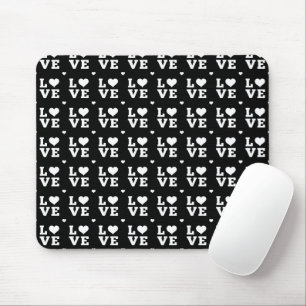 BLACK & WHITE LOVE WITH HEARTS MOUSE PAD