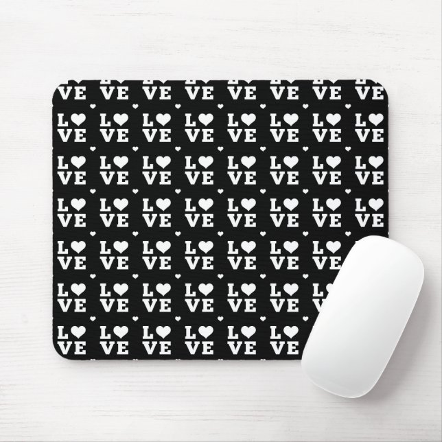 BLACK & WHITE LOVE WITH HEARTS MOUSE PAD (With Mouse)