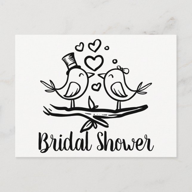 Black White Lovebirds Bridal Shower Invitation Postcard (Front)