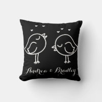 Black & White Lovebirds In Love Doodles Pillow