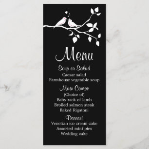 Black White Lovebirds Menu Wedding Party