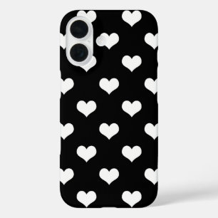 Black White Lovely Hearts Design iPhone 16 Case