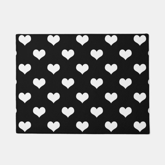 Black White Lovely Hearts Design  Doormat (Front)