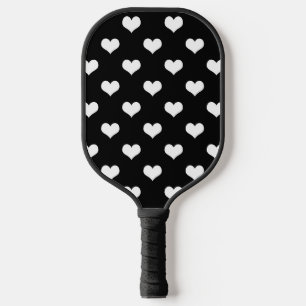 Black White Lovely Hearts Design Pickleball Paddle