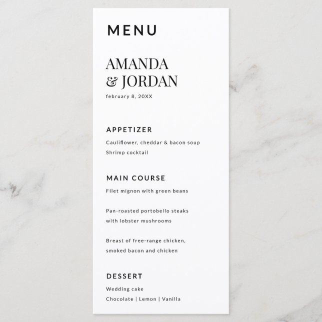  Black & White Luxe Minimalist Engagement  Menu (Front)