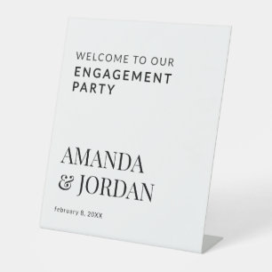  Black & White Luxe Minimalist Engagement  Pedestal Sign