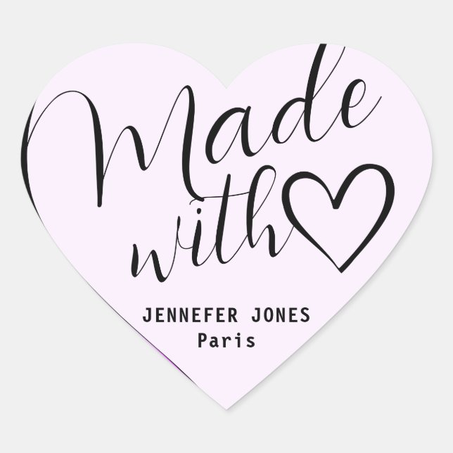 Black & White Made with Love Calligraphy Lettering Heart Sticker (Front)