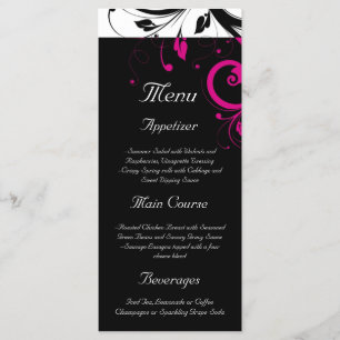 Black + White Magenta Reverse Swirl Wedding Menu