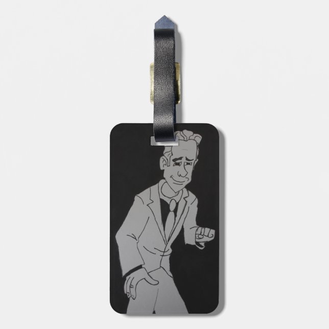 Black & White Man Sketch Luggage Tag (Back Vertical)
