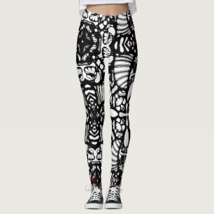 black white mandala hand drawn digital art leggings