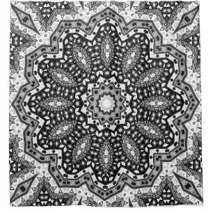 Black white mandala, kaleidoscope, round ornament shower curtain