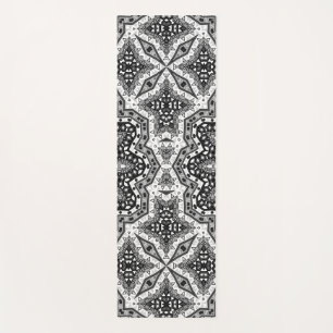 Black white mandala, kaleidoscope, round ornament yoga mat